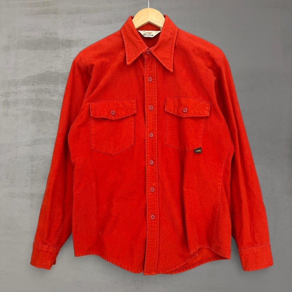Vintage Duxbak Button Up Shirt Red Chamois Flannel Long Sleeve Pockets Large